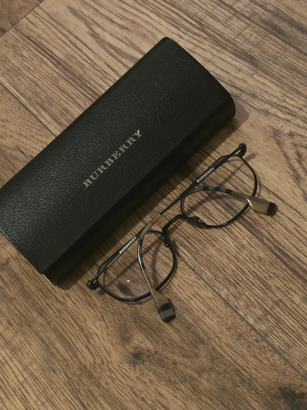 Burberry Black Frame Glasses with Tan Temple Tips